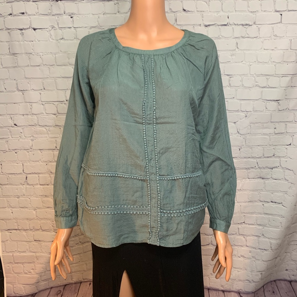 LOFT seafoam green boho embroidery detail blouse size XXS